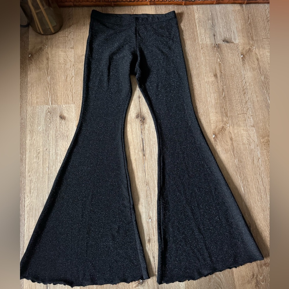 Sleeper Black Sparkle Glitter Flare Wide Leg Pants Size L